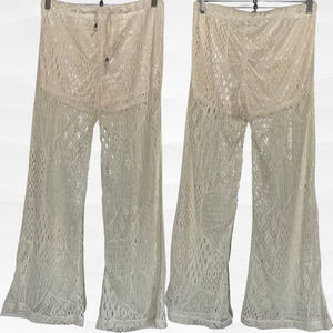 GoldenBlack High Waist Crochet Flare Pants Ivory Size L